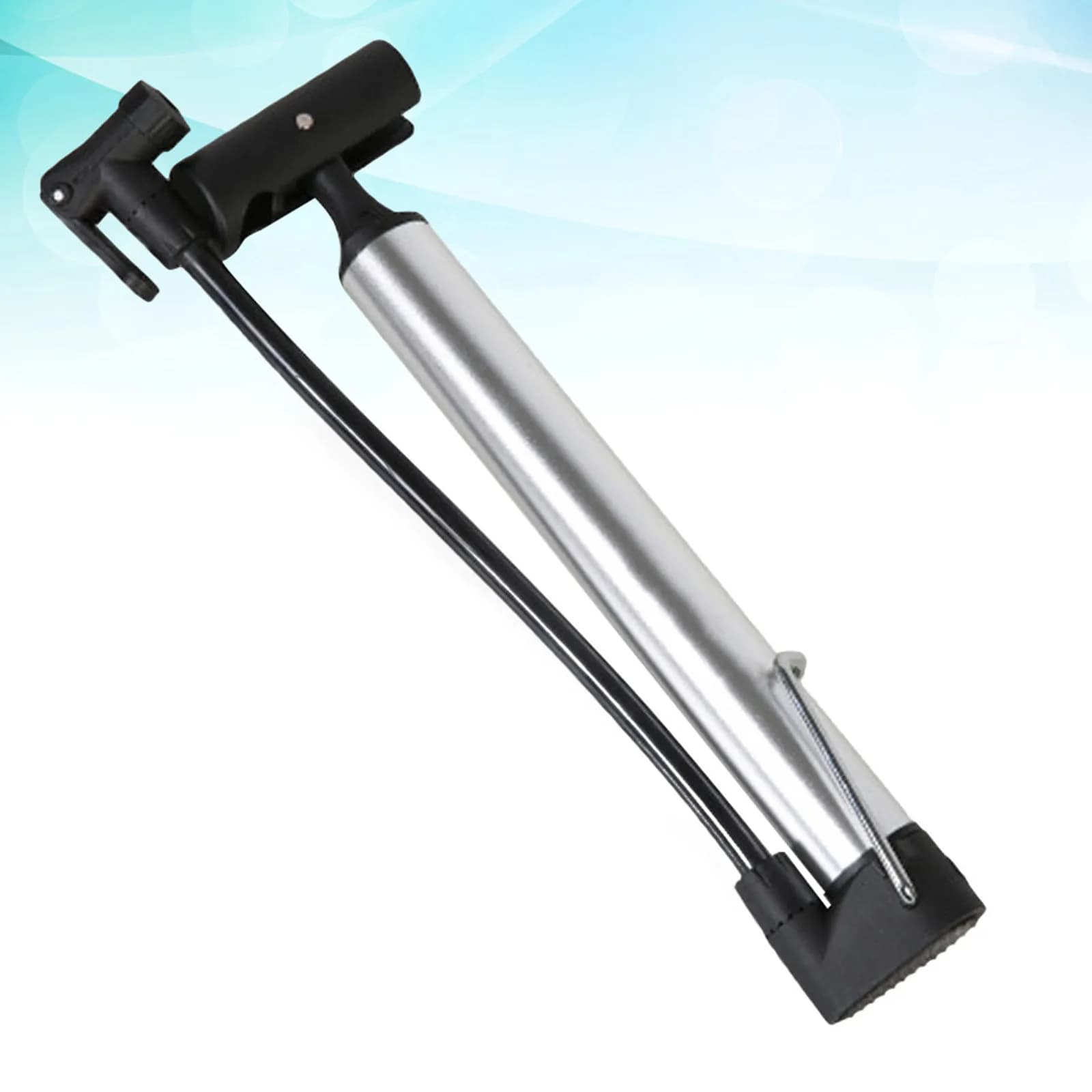 Pompa da Pavimento Portatile per Pneumatici Bici, Mini Pompa Manuale ad Alta Pressione Argento con Clip di Fissaggio, Valvole Compatibili per Biciclette