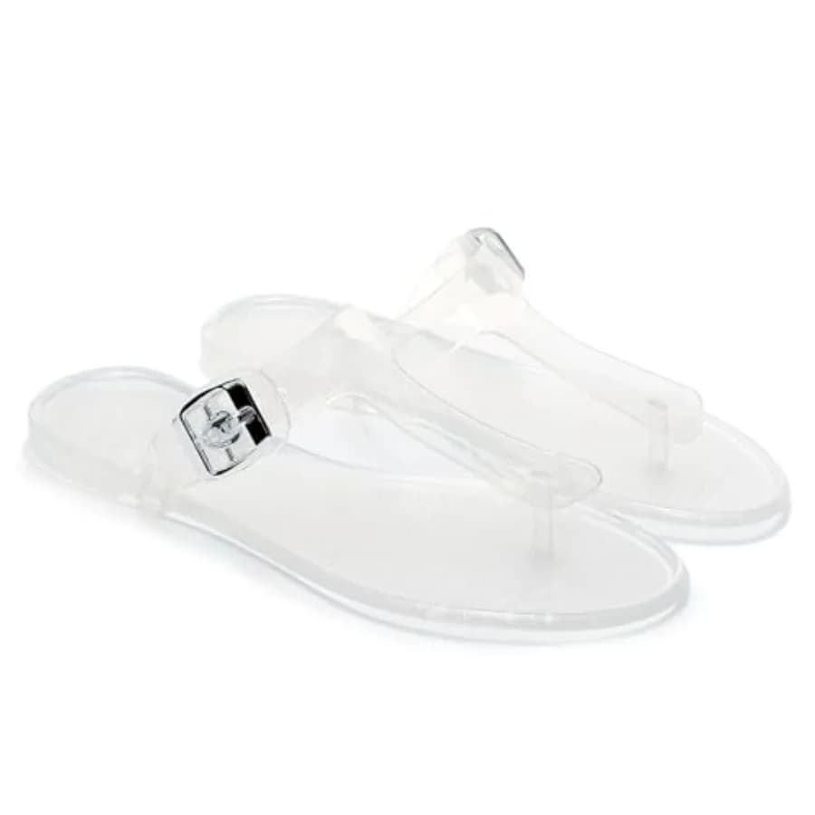 Sandali da donna in gelatina, infradito piatte con cinturino a T, ciabatte regolabili con fibbia, impermeabili, slip-on, per l'estate e la spiaggia