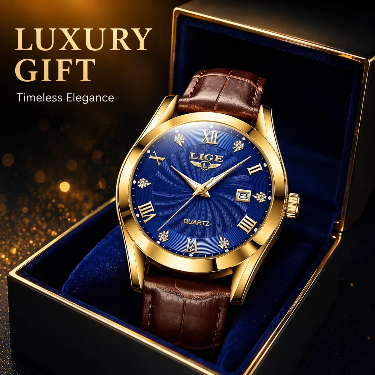 LIGE Luxury Man Watches Business Leather Strap Calendar Sport Quartz Watches Waterproof Luminous Mens Watches Relogios Masculino