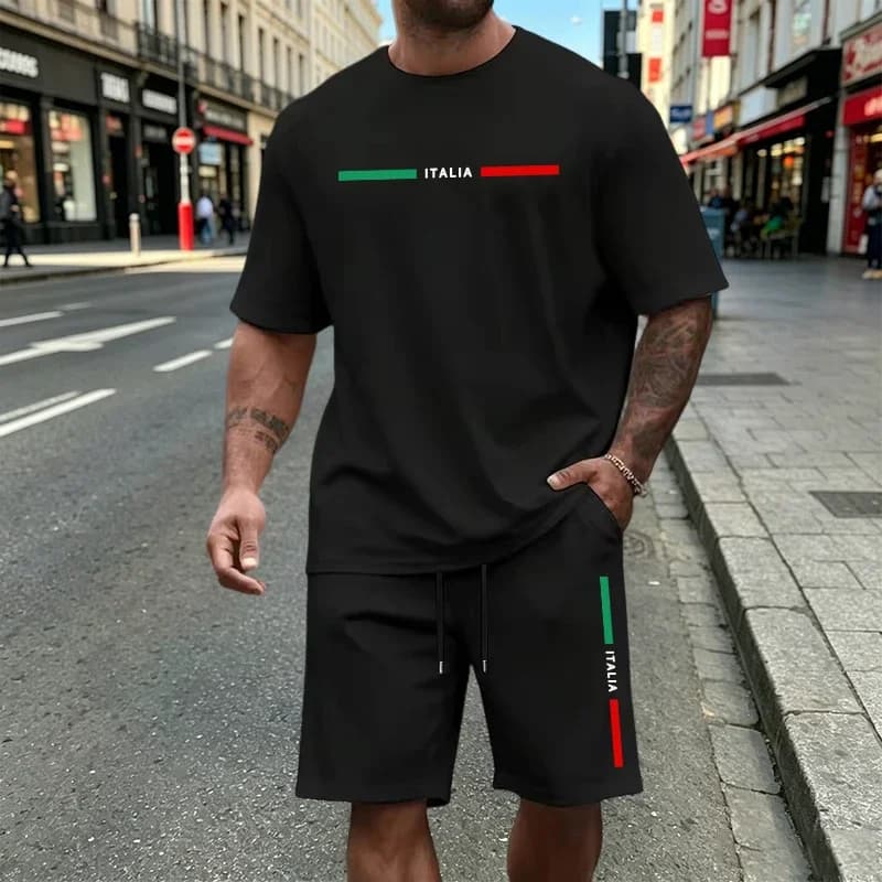 Mens T-Shirt Sets Print Casual O Neck Tees Tracksuit Outdoor Sports Jogging ManClothes Summer Street Single Short Sleeves Shorts