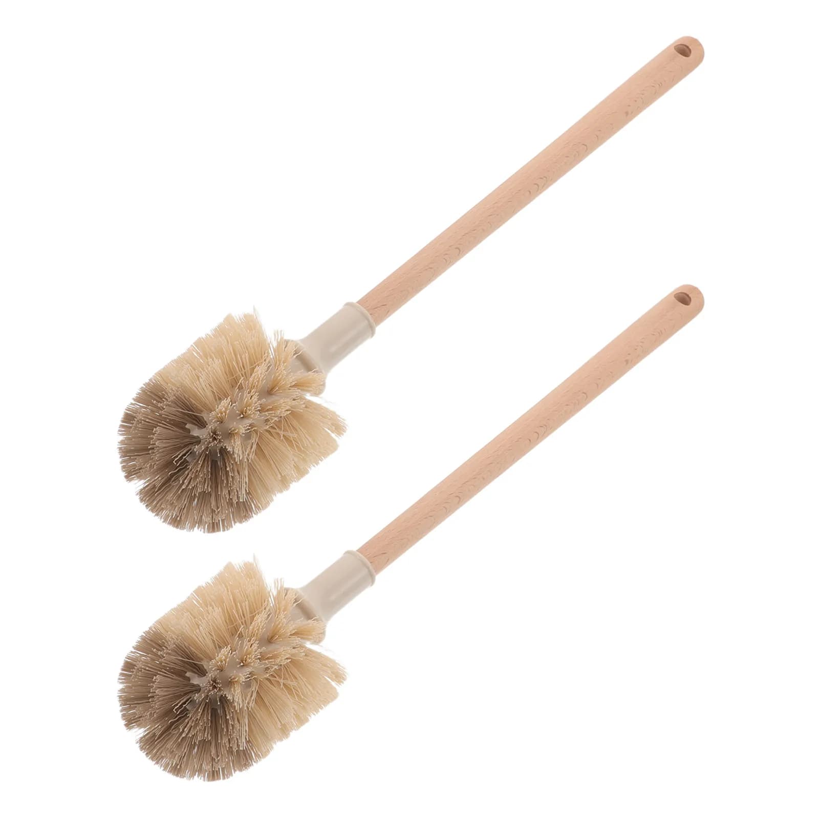 2Pcs Long Handle Wooden Toilet Brush Deep Cleaning Scrubber for Toilet Bowl Bathroom Hygienic Cleaning Tool Design