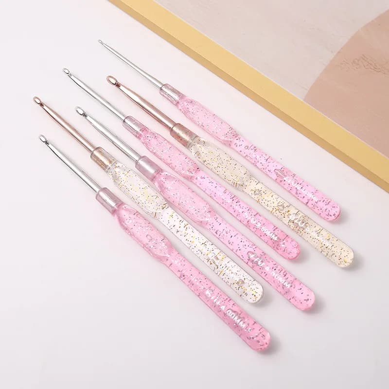 7 Pcs 2.0-5.0mm Plastic Transparent Crystal Handle Crochet Hook, Handmade DIY Knitting Single Head Crochet Hook Clothes Knitting
