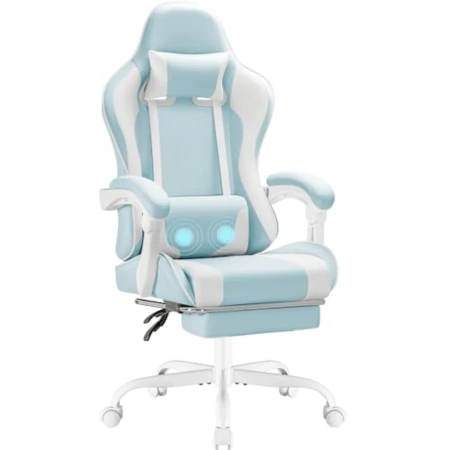 Sedia da Gaming con Poggiapiedi e Supporto Lombare Massaggiante, Sedia Ergonomica per Computer Regolabile in Altezza e Girevole
