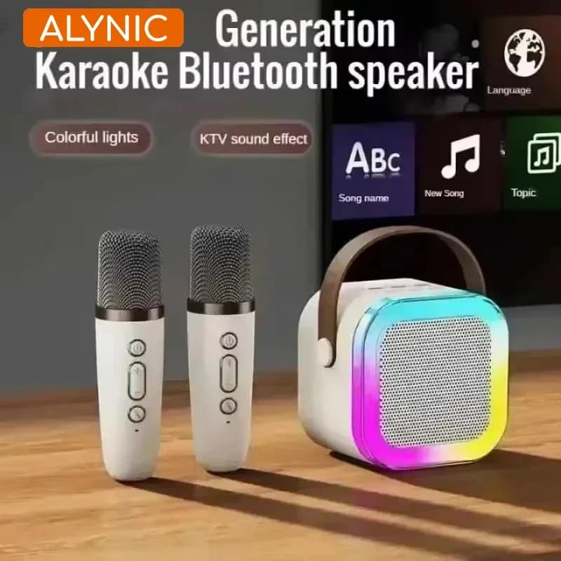 ALYNIC Karaoke Macchina Portatile Bluetooth 5.3 Sistema di Altoparlanti PA Doppi Microfoni Senza Fili Casa Famiglia Canto Regali per Bambini