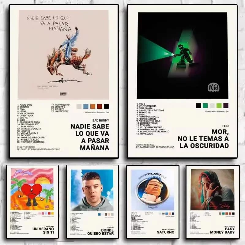 Pop Rapper Bad Bunny Poster Aesthetic Music Album Concert Cover Feid Quevedo Myke Towers Mora Canvas Print Wall Art Room Deco