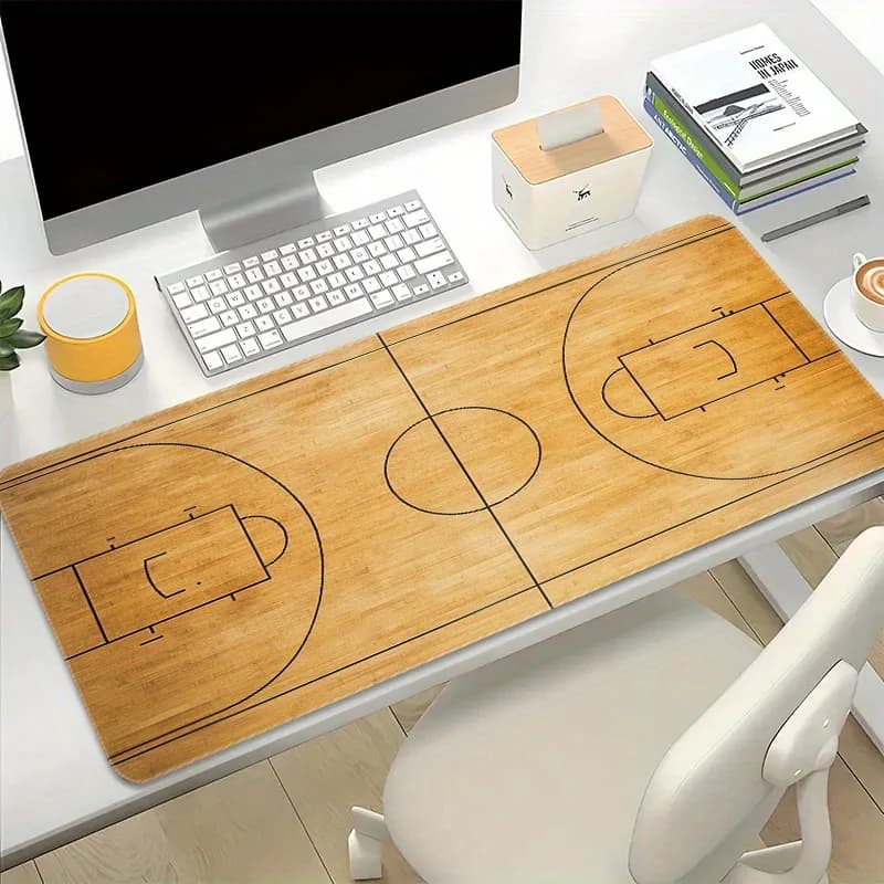 Tappetino per Mouse da Gaming XXL con Design Campo da Basket, Tappetino Esteso in Gomma per Tastiera, PC, Ufficio e Casa