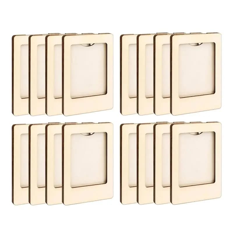 A03F-Magnetic Wood Photo Frames 16-Pack Mini Wooden Picture For-For Crafts, Unfinished DIY Hanging Small Frames