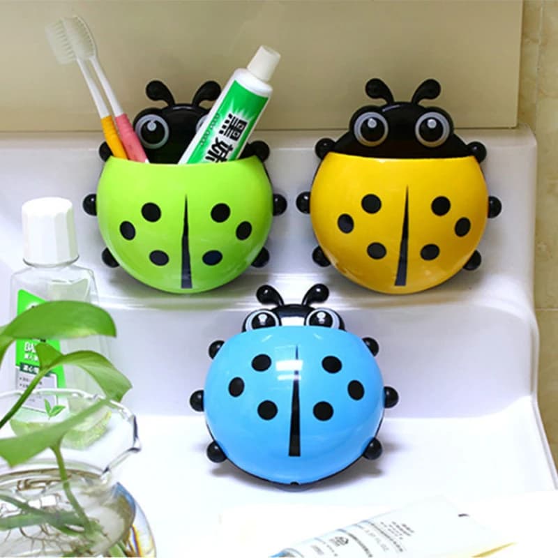 1 Pezzo Simpatico Portaspazzolino a Ventosa, Creativo Portapenne Coccinella a Sette Punte, Accessori Bagno per Bambini per la Pulizia dei Denti
