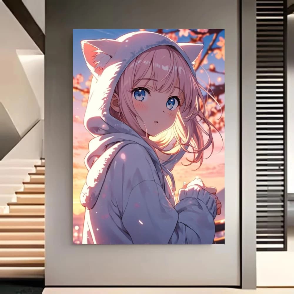 Cute Cat Ear Hoodie Anime Figure 500/1000/1200/2000 PCS Jigsaw Puzzles Family Activity Games for Bedroom Home Decor Frameless