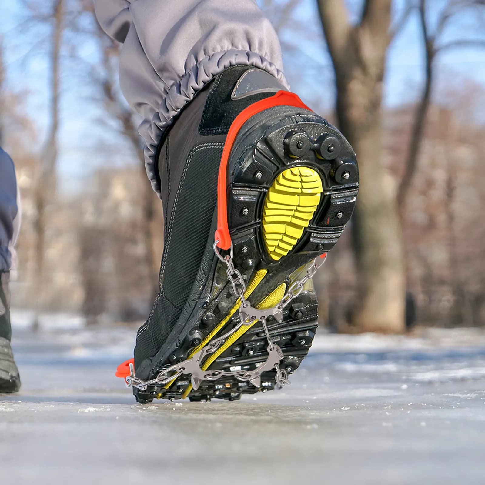 2 Pezzi Catene da Neve e Ghiaccio per Scarpe, Ramponi Antiscivolo Leggeri e Portatili per Uomo e Donna, Accessori per Escursionismo Invernale