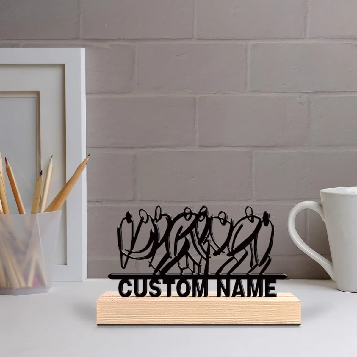 1 Pezzo Elegante Scultura Astratta Personalizzata in Metallo con Base in Legno, Decorazione da Tavolo, Ornamento da Scrivania Letterario con Base in Legno