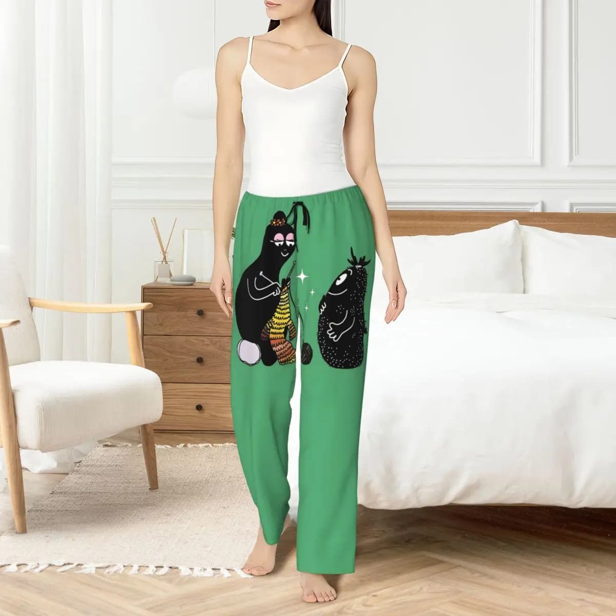 Pantaloni da pigiama con stampa di pantaloni da pigiama con carta da parati Barbapapa per cartoni animati divertenti da donna personalizzati con tasche
