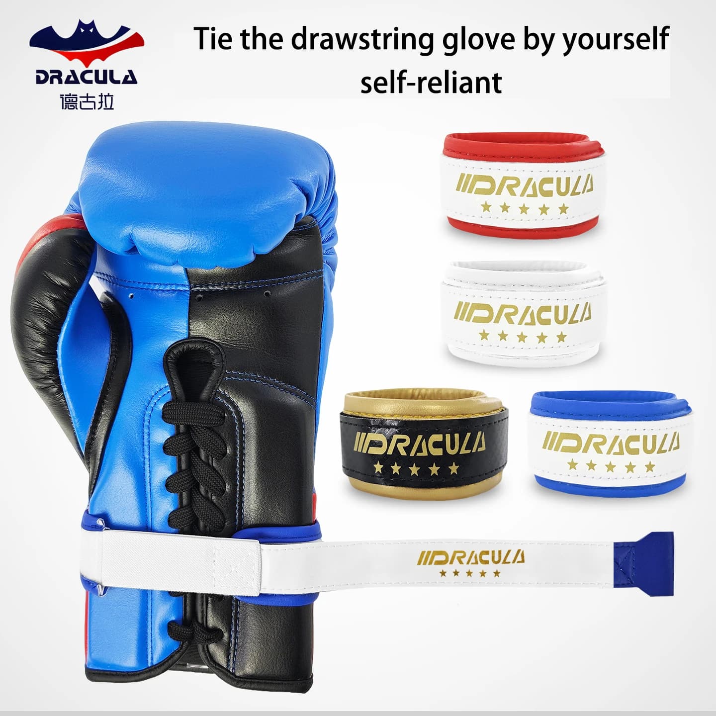 Guantoni da boxe allacciati, guanti con allacciatura singola autoadesiva, chiusura con cinturino in velcro, fascia per guanti