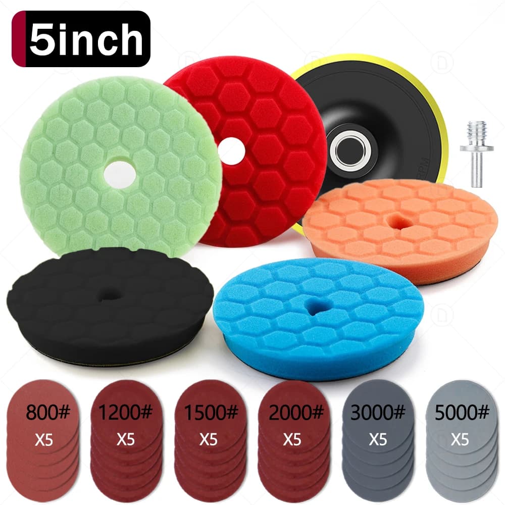 5 pollici lucido Pad taglio pesante lucidatrice Kit spugna faro auto lucidatura ceretta dettagli lavaggio pulizia lucidatura dischi