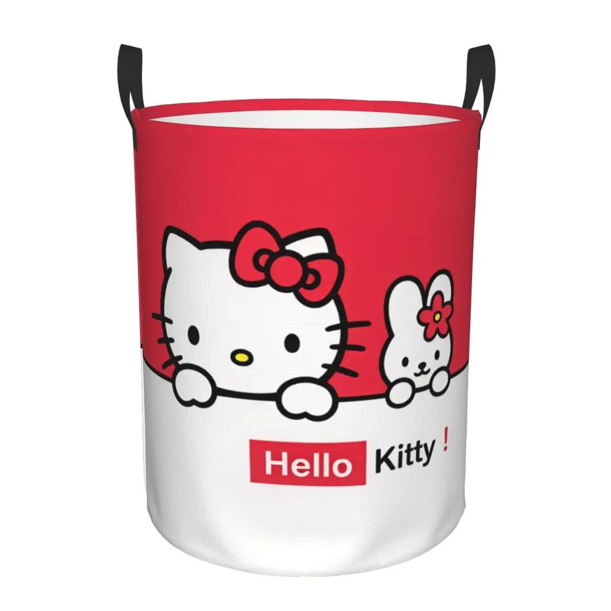 Cesto per Bucato Pieghevole Anime Hello Kitty a Pois, Cesto Portabiancheria Colorato con Cerchi Cartoon per la Conservazione dei Vestiti Domestici