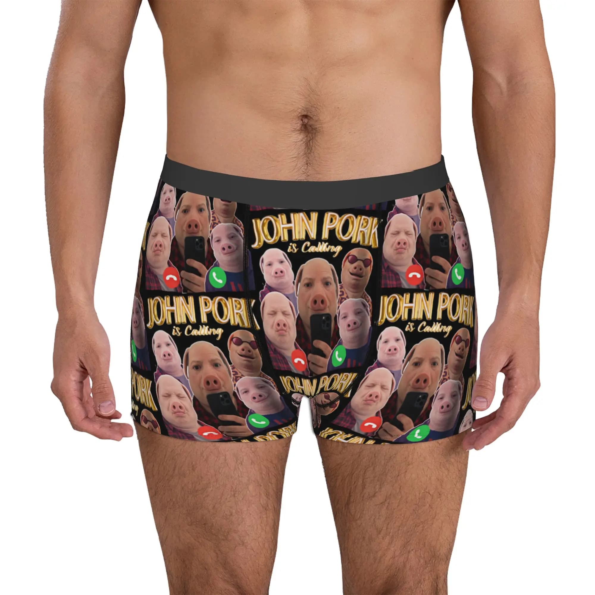 John Pork is Calling Italian Brainrot Boxers Shorts Mens Funny Meme Briefs Underwear Novelty Underpants