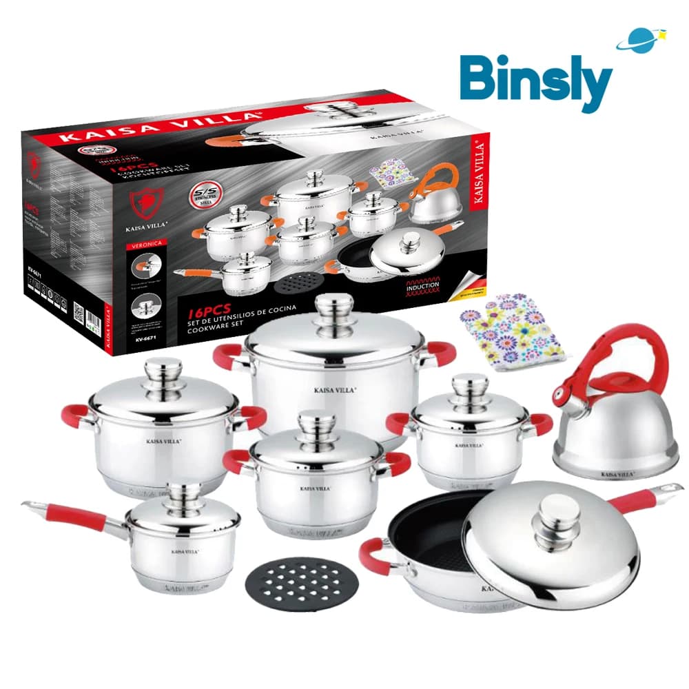 16PCS Stainless Steel Cookware Set Induction Compatible Non Stick Frying Pan Soup Milk Pot Kettle Kitchen Cooking Pots Pans Set
