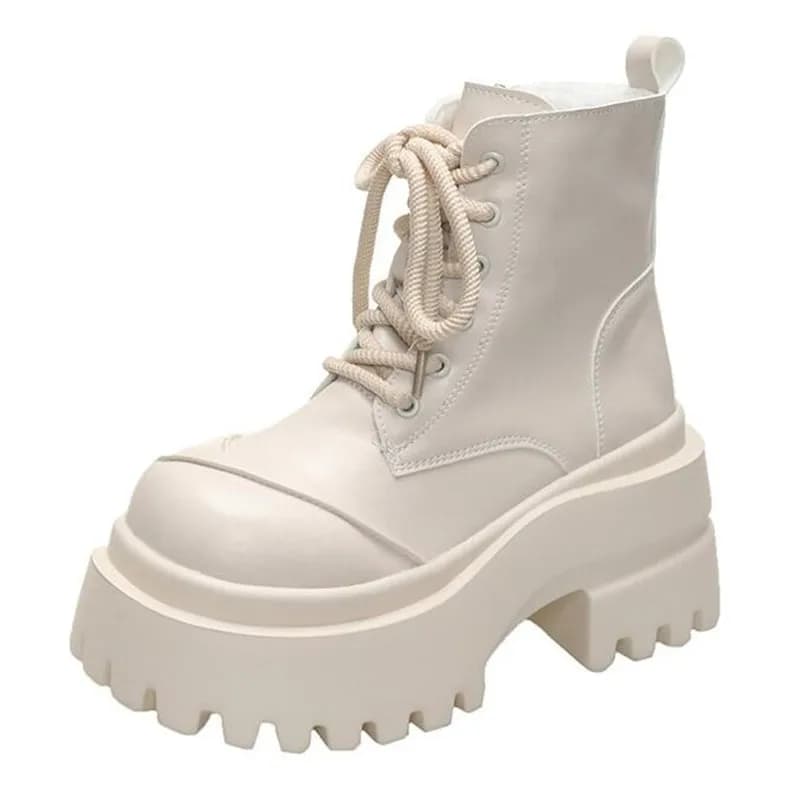 Nuovi stivali alti da donna con plateau Scarpe punk in pelle gotica Stivali da combattimento corti alla caviglia femminili Stivali da moto robusti con zeppa da 9 cm