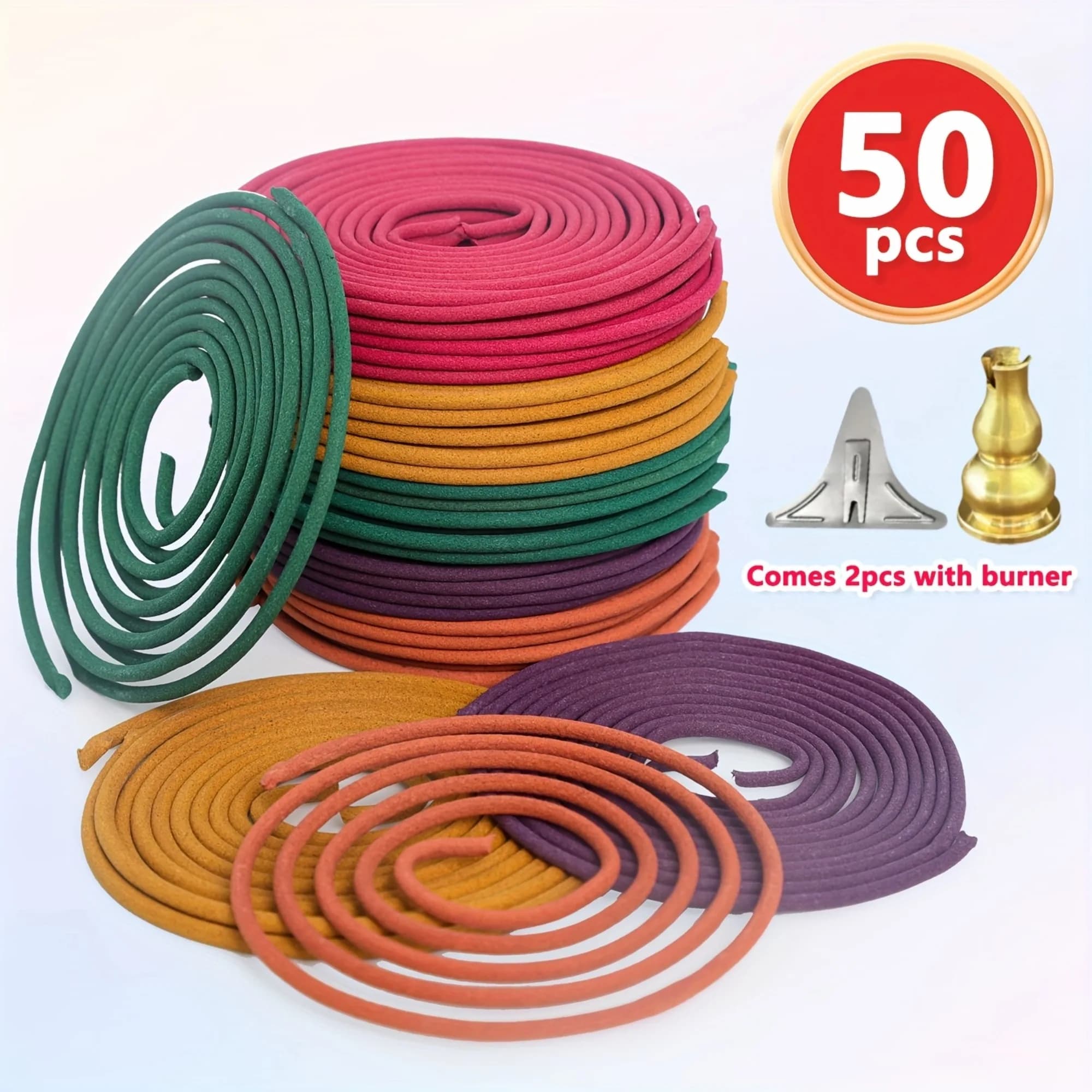 50 bastoncini di incenso profumati misti, a forma di spirale, limone, rosa, gelsomino, lavanda, arancione, 3-4 ore di tempo di combustione, fragranza delicata,