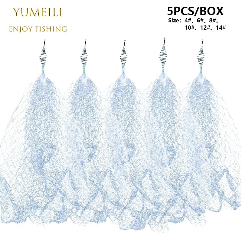 YUMEILI 5 reti per la cattura di pesci, rete adesiva senza ganci, nuovo metodo di pesca, rete da pesca piccola a maglia trasparente bianca