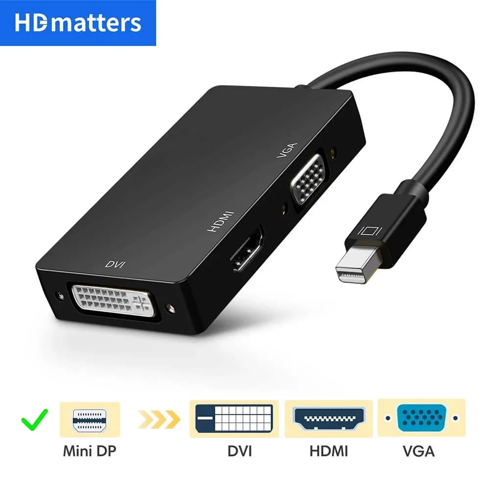 Cavo adattatore Mini DisplayPort a HDMI 4K VGA DVI Convertitore 3 in 1 1080P Thunderbolt Mini DP a VGA HDMI DVI per Mac Laptop PC