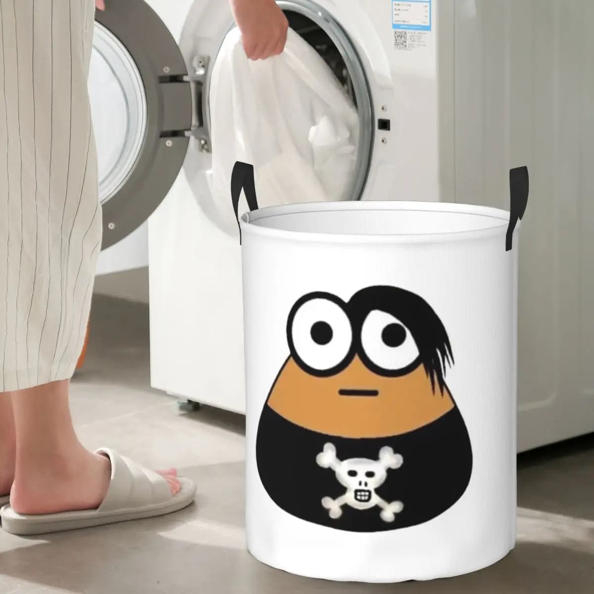 Foldable laundry and toy storage basket, Emo style Goth Pou Meme Brown Alien Baby Mobile Pet, home organizer