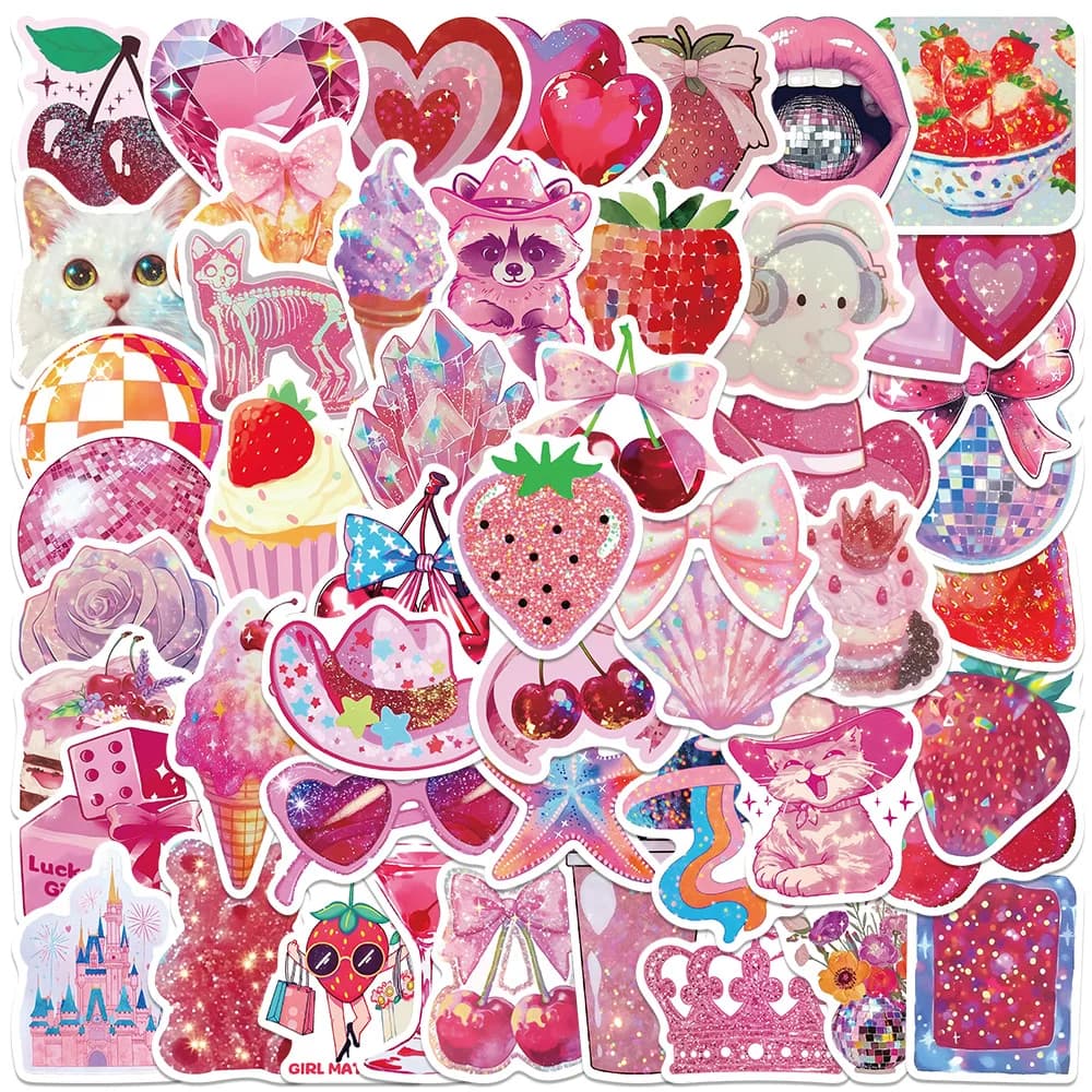 50 pz Retro Ragazza Y2k Vaporwave Cartoon Adesivi Estetici Impermeabile FAI DA TE Telefono Laptop Rosa INS Cartoon Graffiti Decalcomanie Giocattolo