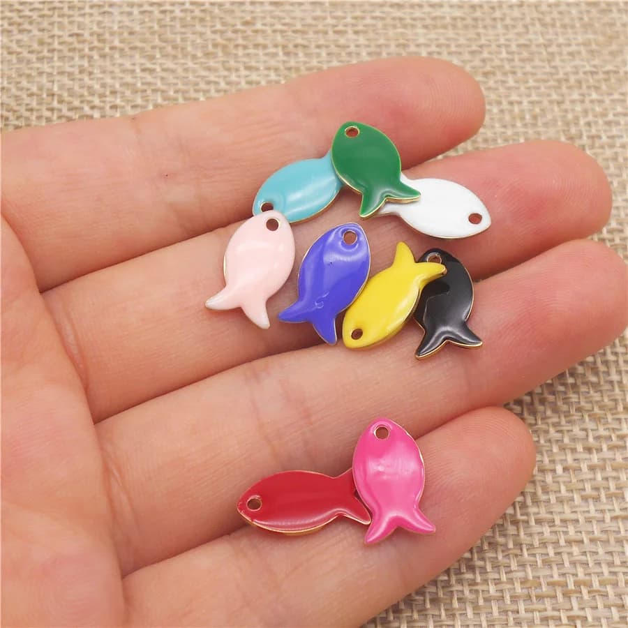 9 pcs glaze small fish bifacial charms copper cartoon animal pendant diy handmade necklace jewelry accessory 14x8mm