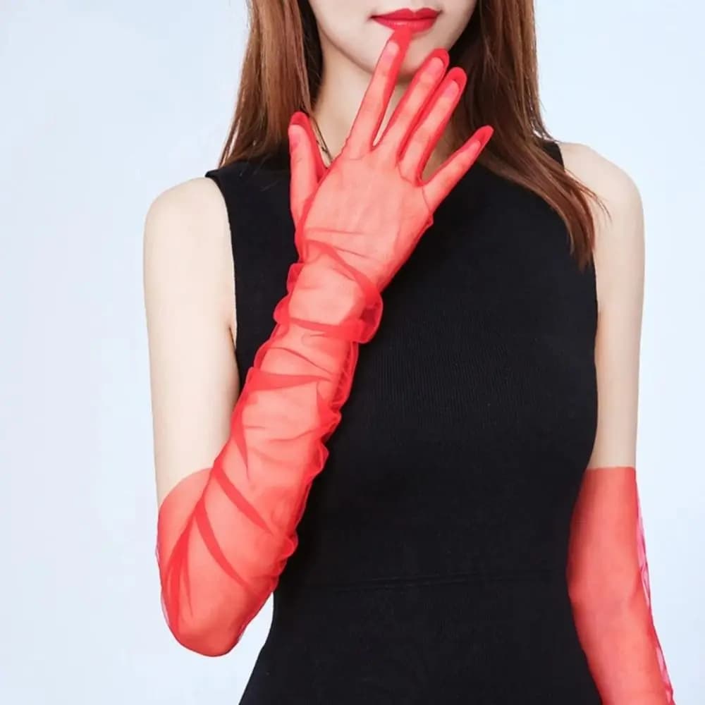 Guanti Trasparenti alla Moda Lunghi 70cm, Ultra Sottili ed Elastici, Guanti a Rete per Protezione Solare, per Feste ed Eventi