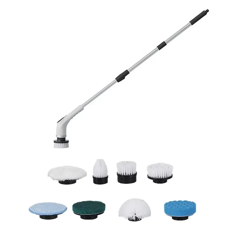AB11-Scrubber Elettrico Senza Fili con 8 Testine Sostituibili e 2 Manici di Prolunga per Vasca da Bagno e Cucina