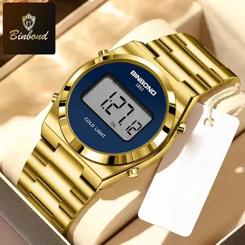 BINBOND New Digital LED Watch for Men Luxury Electronic Waterproof Stainless Steel Watch Lighting Men's Sport Watch Reloj Hombre