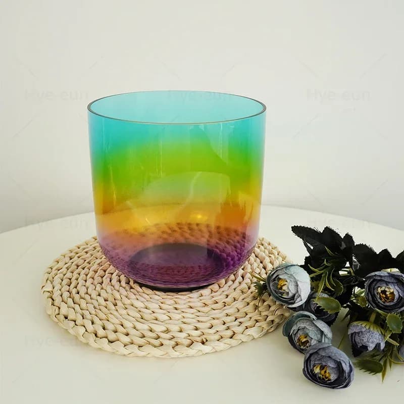 STAR LINKUP 7inch Colored Rainbow Clear Crystal Singing Bowl Transparent Quartz Bowl for Sound Healing