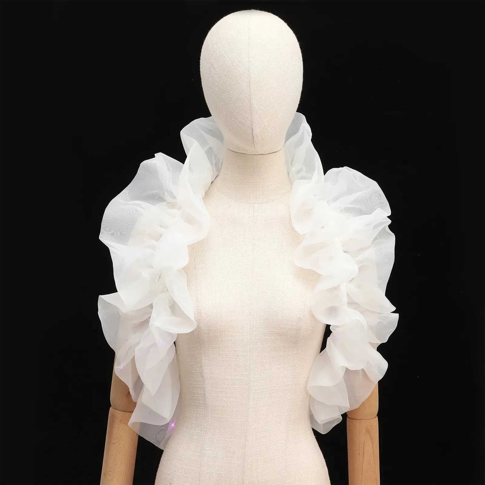 Mantelline da Sposa Personalizzate con Volant in Organza e Nastro, Accessorio Nuziale, Bolero da Sposa, Scialli