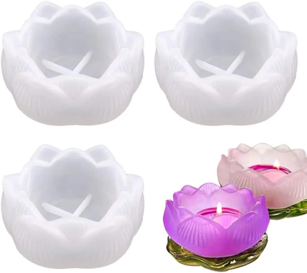 Set of 3 Lotus Shaped Silicone Prints for Resin, Fai-da-Te Storage, Candle Holder, Jewelry Container