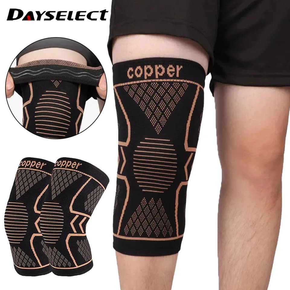 Bretelle di supporto per ginocchio in rame per sollievo dal dolore articolare da artrite Manicotto per ginocchio a compressione per allenamento fitness sportivo Corsa unisex