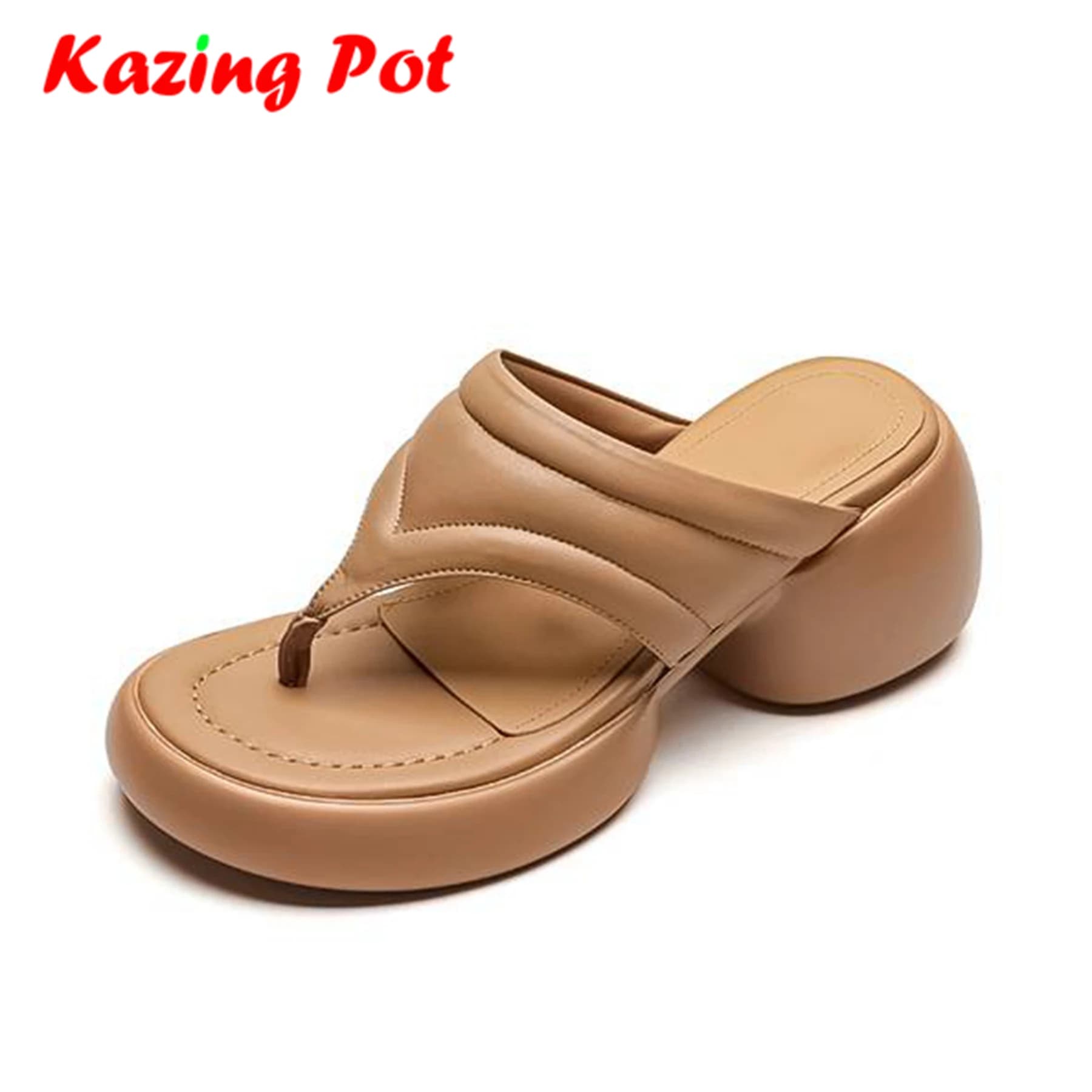 Sandali Donna Krazing Pot in Vera Pelle Estivi con Zeppa Alta e Plateau, Ciabatte Infradito con Punta Aperta per il Tempo Libero