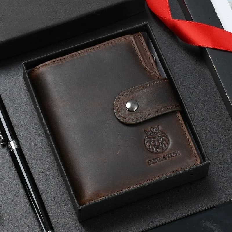 100% top layer cowhide RFID anti-theft brush genuine leather wallet European and American retro men's short vertical wallet