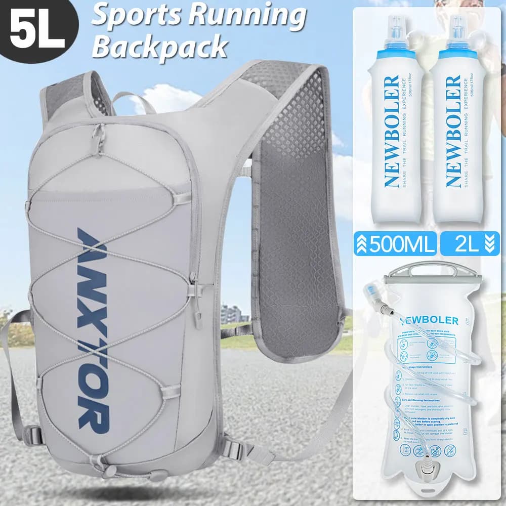 Outdoor Trail Running 5L Zaino ultraleggero Idratazione Gilet da jogging Uomo Traspirante Maratona Borsa da bicicletta Bottiglia d'acqua 500ML/2L