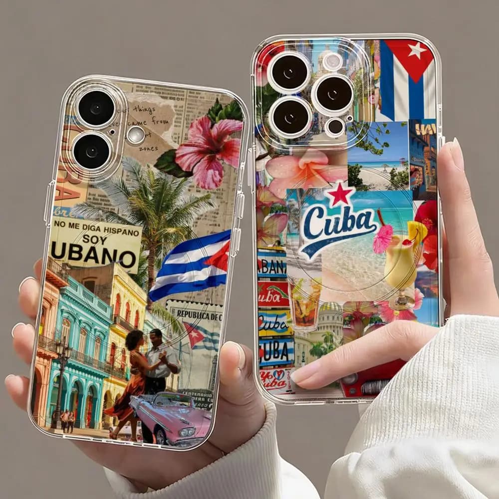 Cuba Flag Aesthetic Phone Case For iPhone 17 16 15 14 13 12 Pro Max Plus Crystal Clear Magnetic Wireless Charging Cover