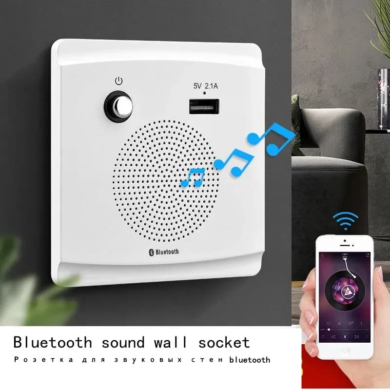 Audio Bluetooth WiFi universale montato a parete con pannello presa porta di ricarica USB, altoparlante Bluetooth wireless domestico 86mm * 86mm