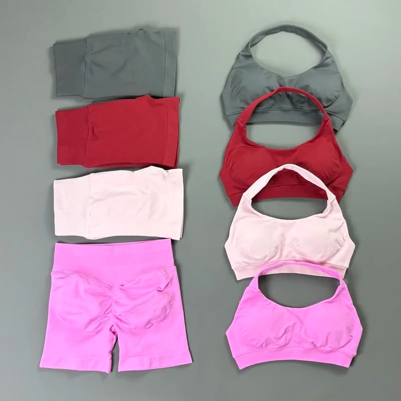 2 Pieces Workout Set Breathable Seamless Support Women Bra Slim Fit Elastic Shorts Suit Pilates Fitness Gym Sports Yoga Sets
