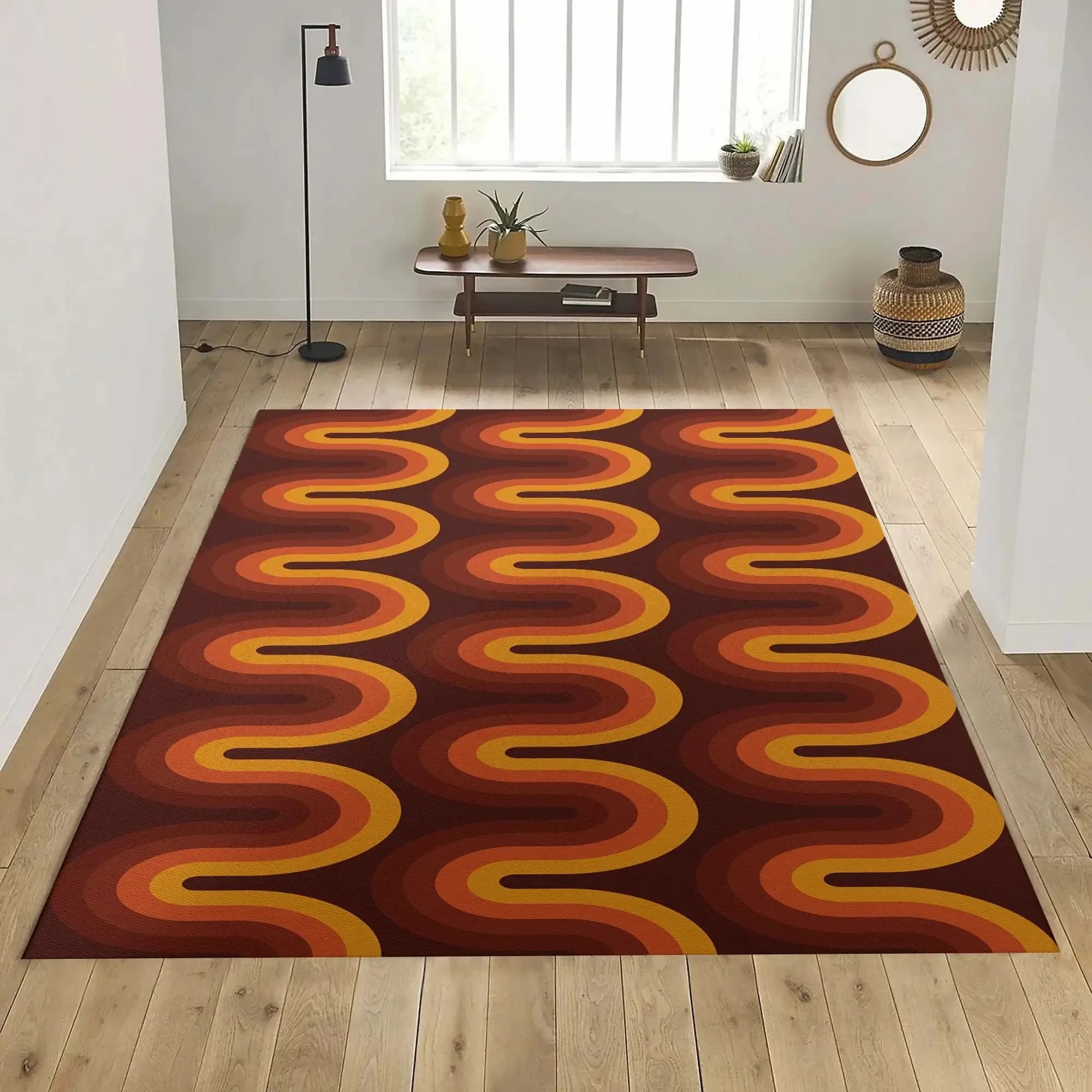 Simple Brown Groovy Retro 70s Area Rug Brown Orange Geometric Rug Groovy Dorm Decor Tangerine Mid Century Rug Retro Home Decor