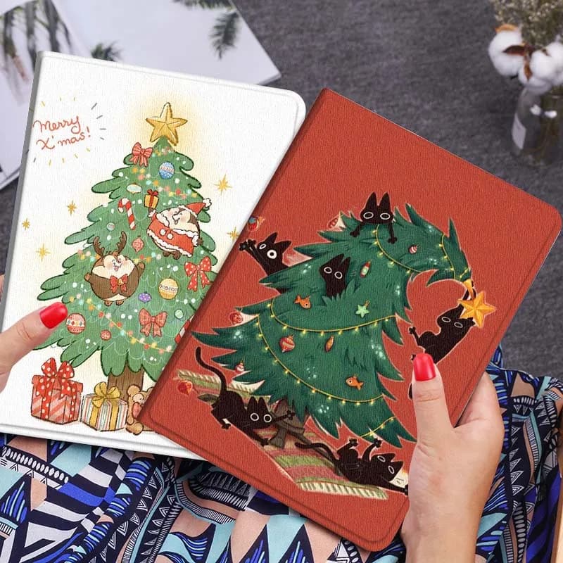 Custodia Pieghevole per Tablet con Gatto, Albero di Natale e Panda per Xiaomi Mi Pad Mini 4 5 6 7 SE Pro Plus Redmi Pad 2 SE 2025 8.8 11 - Regalo