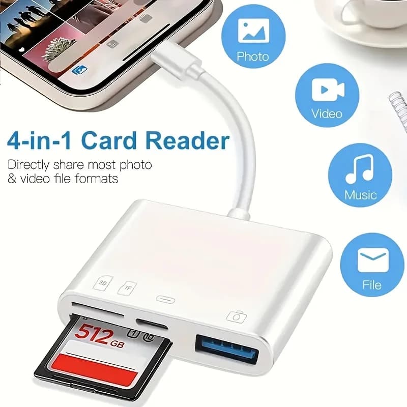 Lettore di schede di tipo C 4 in 1 Lettore di schede di memoria USB SD TF ad alta velocità per iPhone 16 15 Adattatore convertitore di ricarica Huawei Xiaomi