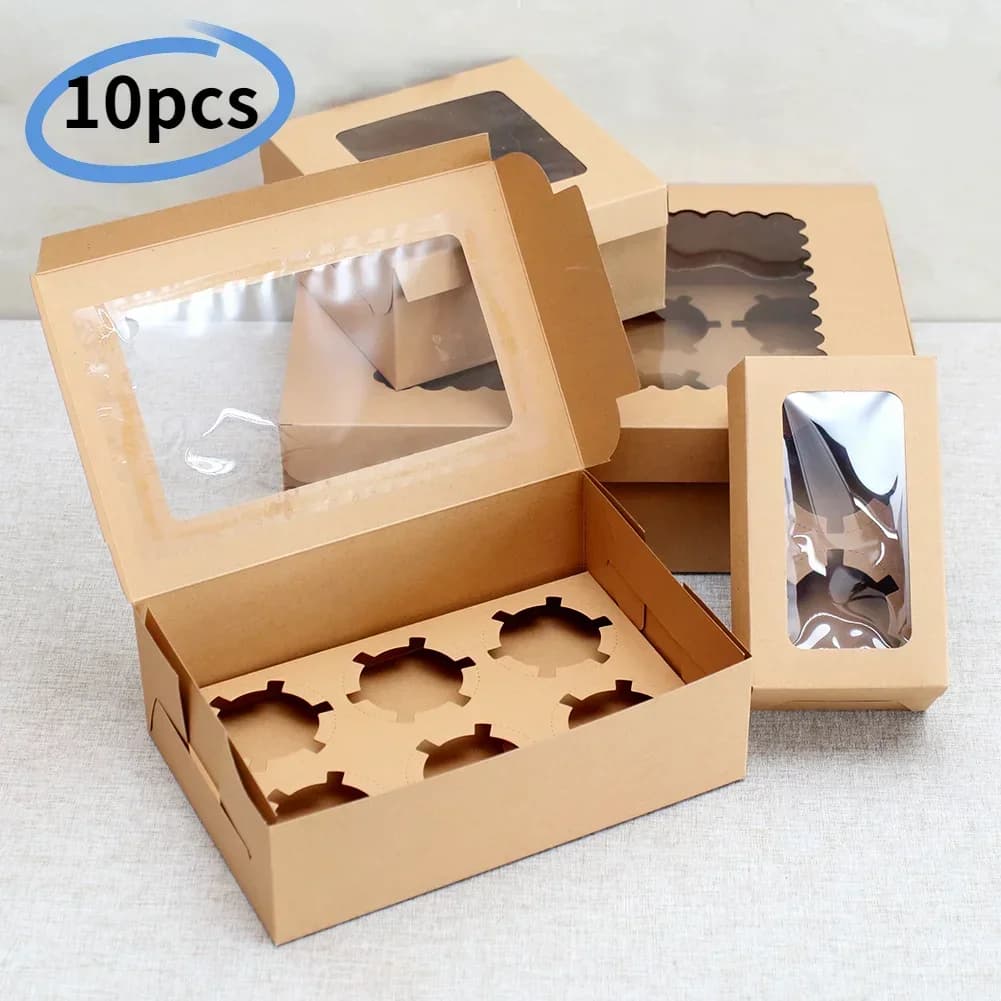 10 pezzi scatola di imballaggio per cupcake in carta kraft con finestra torta in cartone muffin biscotti scatola di caramelle bomboniere per feste di compleanno 4 dimensioni