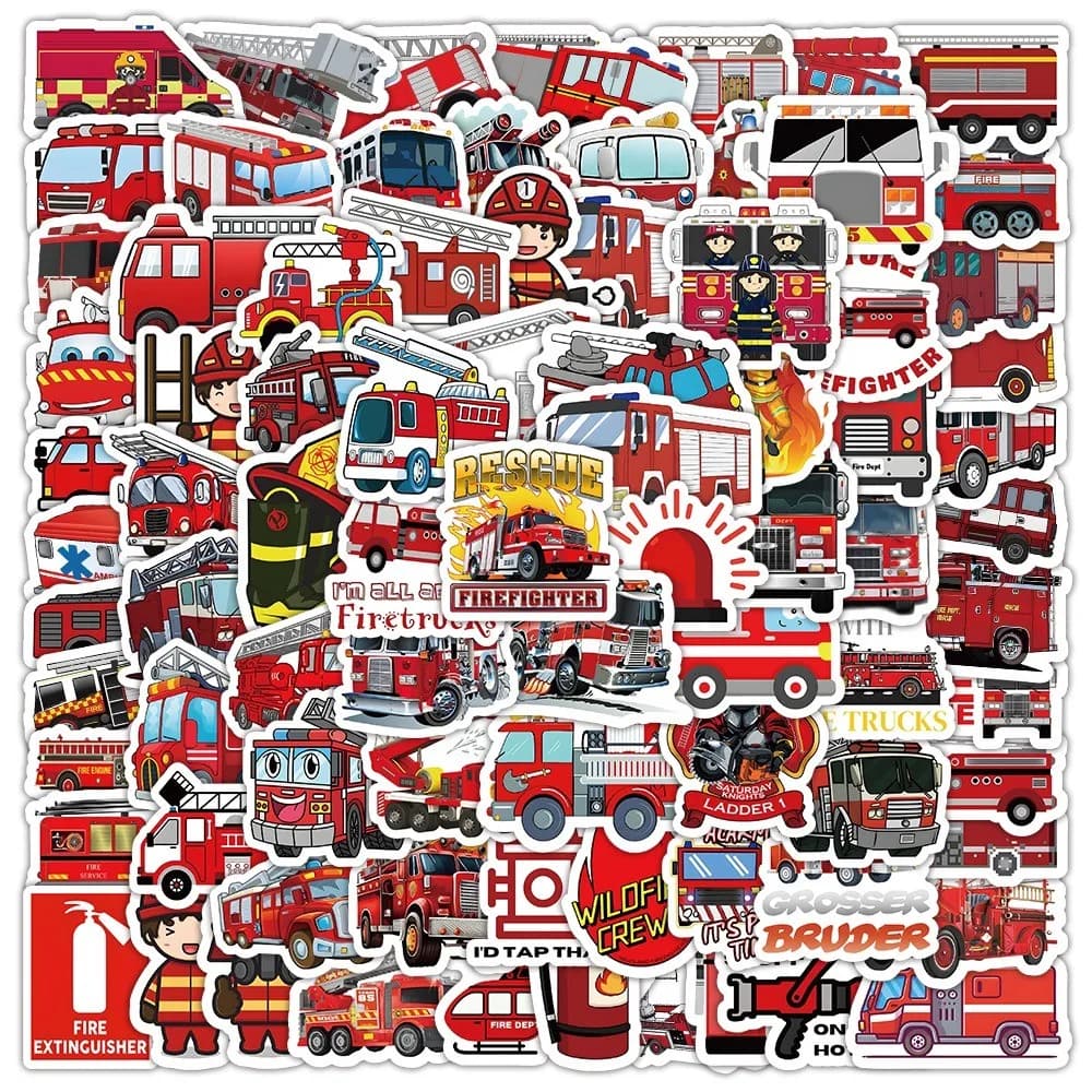 Set di 103 adesivi per camion dei pompieri - Fantastici adesivi per veicoli per quaderni, scatole per il pranzo e bottiglie d'acqua per bambini, negozio AnimeWorlds