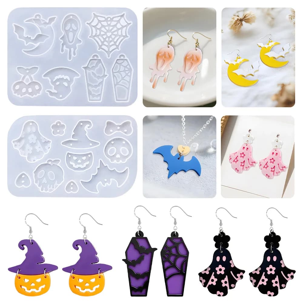 Stampo in silicone per orecchini gotici Ciondolo con teschio di ragno di pipistrello in resina fai-da-te, creazione di gioielli alternativi, artigianato gotico con fascino di Halloween
