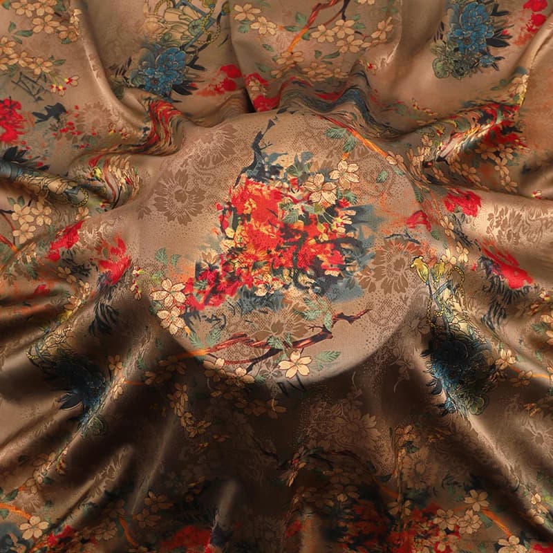 50x150cm High-end Silk-like Fabric Skin-friendly Soft Chinese Style Printed Cheongsam Summer Clothing Hanfu Dress Sewing Fabric