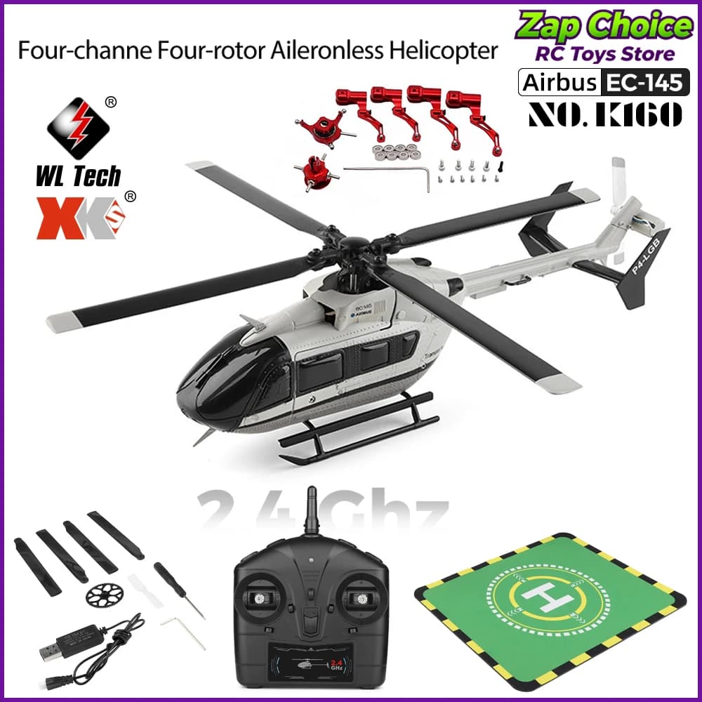WLtoys K160 EC-145 Elicottero RC Brushless con Giroscopio 6G, Mantenimento dell'Altitudine, Luci LED, Telecomando 2.4G, Giocattolo RTF, Regalo per Ragazzi e Adulti