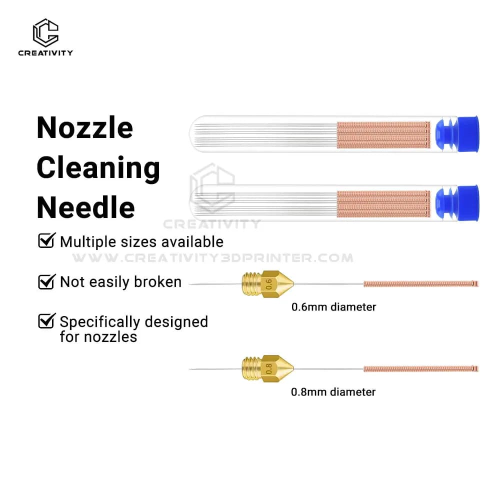 Set da 5 o 10 Pezzi Ago per Pulizia Ugelli in Acciaio Inossidabile 0.6mm 0.8mm, Punta per Trapano, Pulitore Ugelli Stampante 3D per Ugelli V6, Compatibile con CR10 Ender 3